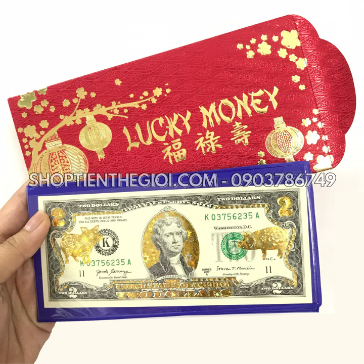 Tiền 2 USD in hình con Heo 3D nhũ vàng 